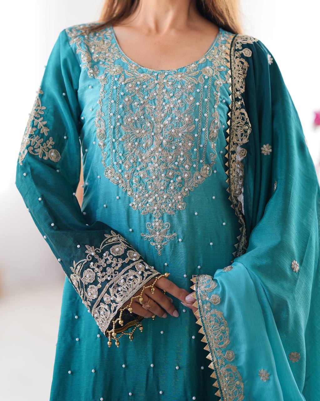 TURKISH JADE COLOR GRACEFUL DUAL SHADED SHARARA SETS