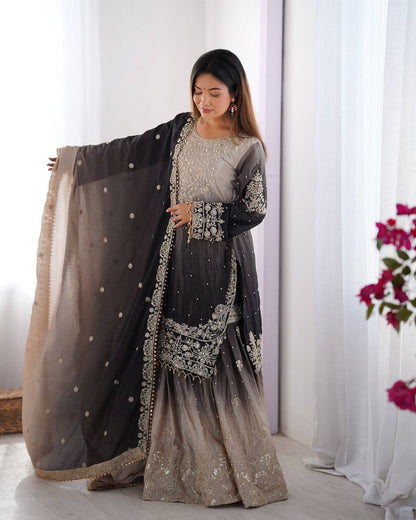 ONYX BLACK COLOR GRACEFUL DUAL SHADED SHARARA SETS