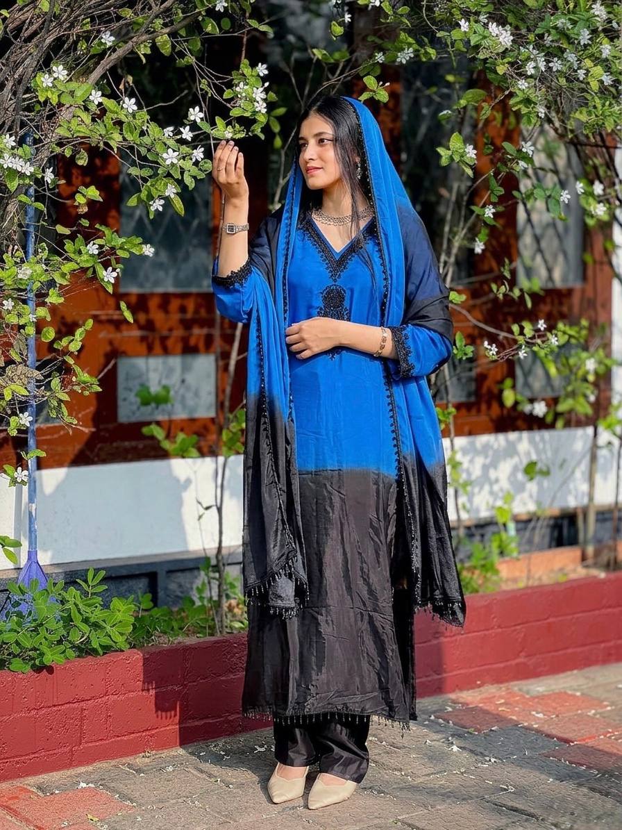 BLUE DESIGNER LOOK PARTY WEAR STYLE LONG KURTI SET
