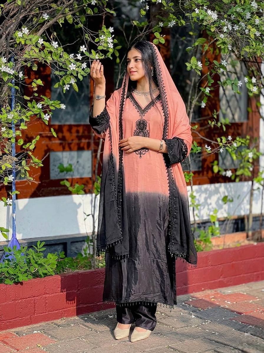 LIGHT PINK DESIGNER LOOK PARTY WEAR STYLE LONG KURTI SET