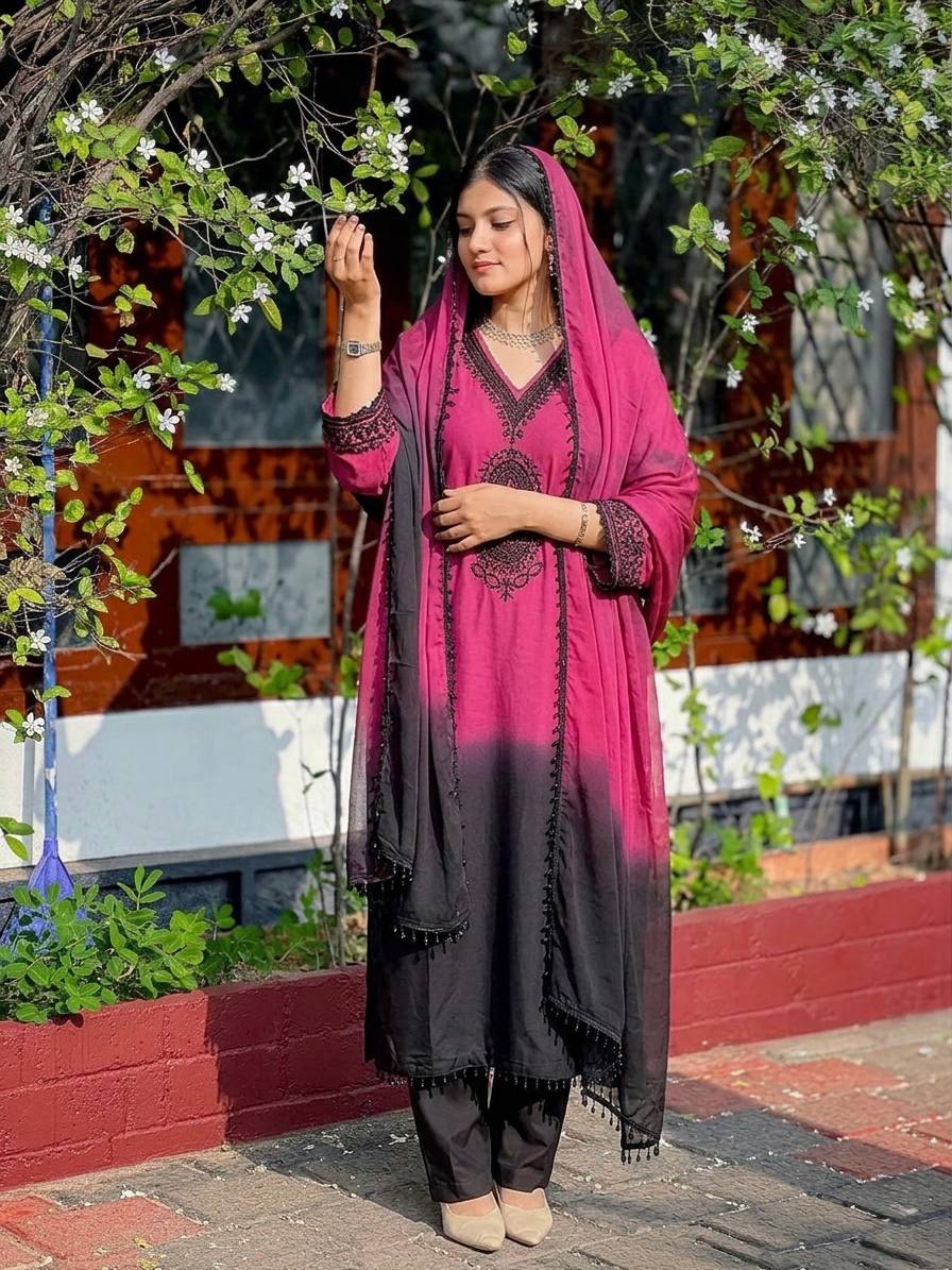 ROSE PINK DESIGNER LOOK PARTY WEAR STYLE LONG KURTI SET