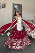 LUXE FENDY SILK MIRROR WORK KURTI LEHENGA SET