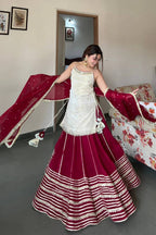 LUXE FENDY SILK MIRROR WORK KURTI LEHENGA SET