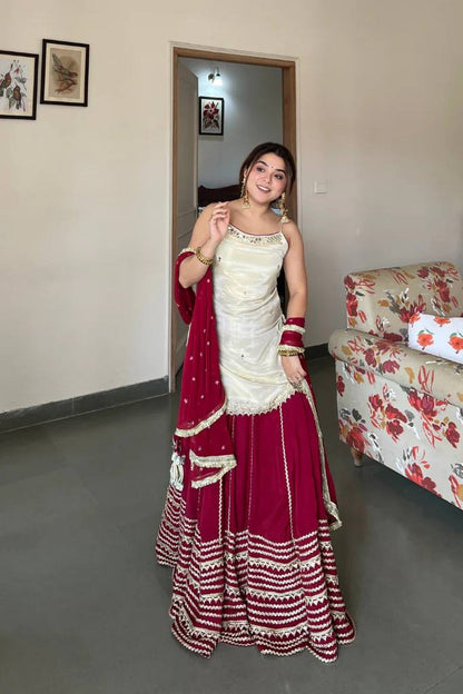 LUXE FENDY SILK MIRROR WORK KURTI LEHENGA SET