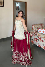 LUXE FENDY SILK MIRROR WORK KURTI LEHENGA SET
