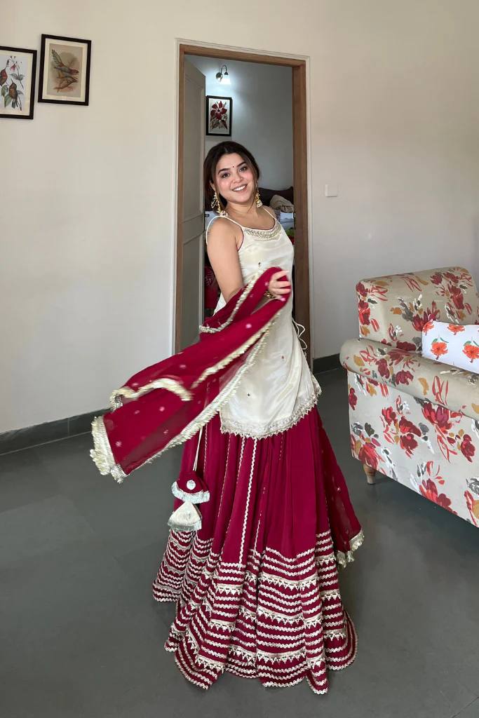 LUXE FENDY SILK MIRROR WORK KURTI LEHENGA SET