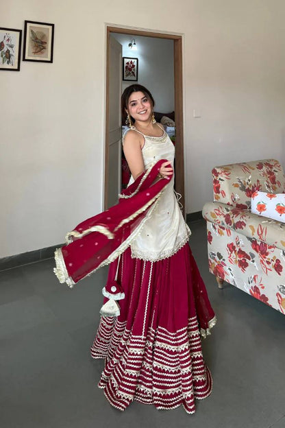 LUXE FENDY SILK MIRROR WORK KURTI LEHENGA SET