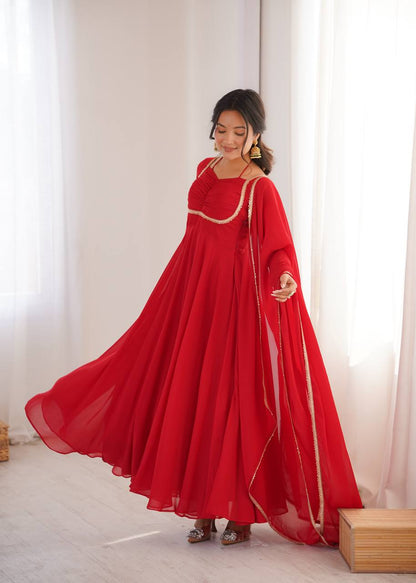 RED COLOR PURE BLOOMING GEORGETTE ANARKALI GOWN