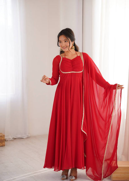 RED COLOR PURE BLOOMING GEORGETTE ANARKALI GOWN