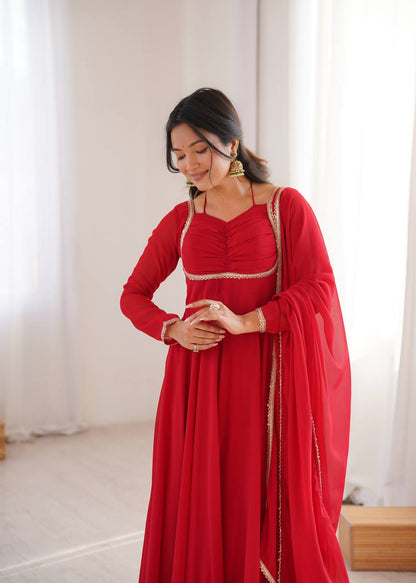 RED COLOR PURE BLOOMING GEORGETTE ANARKALI GOWN
