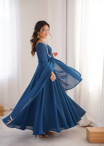 TEAL BLUE COLOR PURE BLOOMING GEORGETTE ANARKALI GOWN