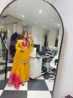 MUSTARD ROMAN GLASS MIRROR WORK PALAZZO SUIT SET