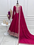 DARK PINK COLOER HEAVY VICHITRA SILK BASE TRADITIONAL ANARKALI GOWN