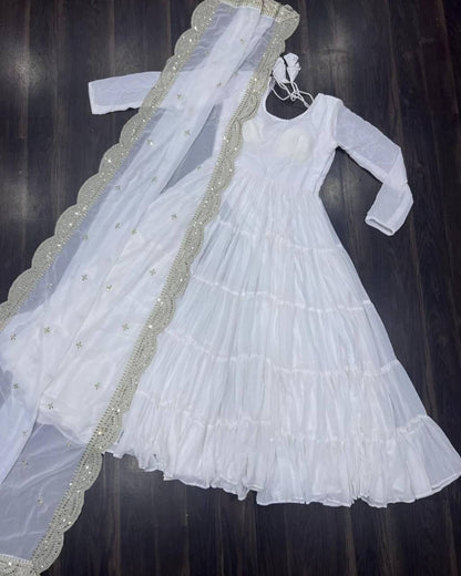 DESIGNER LOOK GEORGETTE BASE HEAVY EMBROIDERED GOWN WITH DUPATTA