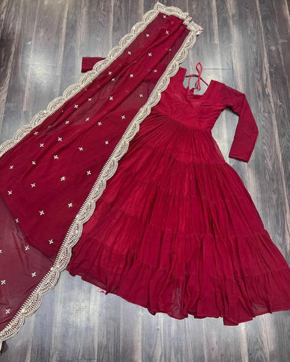 DESIGNER LOOK GEORGETTE BASE HEAVY EMBROIDERED GOWN WITH DUPATTA