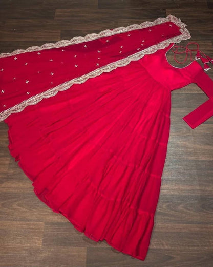 DESIGNER LOOK GEORGETTE BASE HEAVY EMBROIDERED GOWN WITH DUPATTA