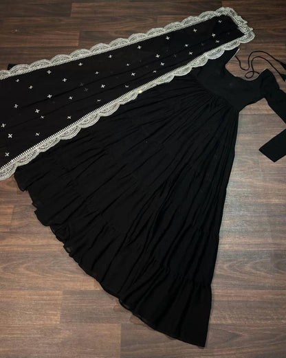 DESIGNER LOOK GEORGETTE BASE HEAVY EMBROIDERED GOWN WITH DUPATTA