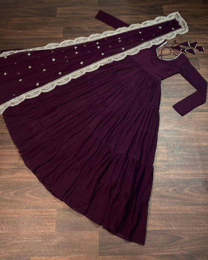 DESIGNER LOOK GEORGETTE BASE HEAVY EMBROIDERED GOWN WITH DUPATTA
