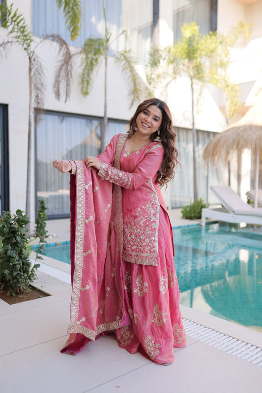 OLD PINK COLOR EMBROIDERED SHARARA SET