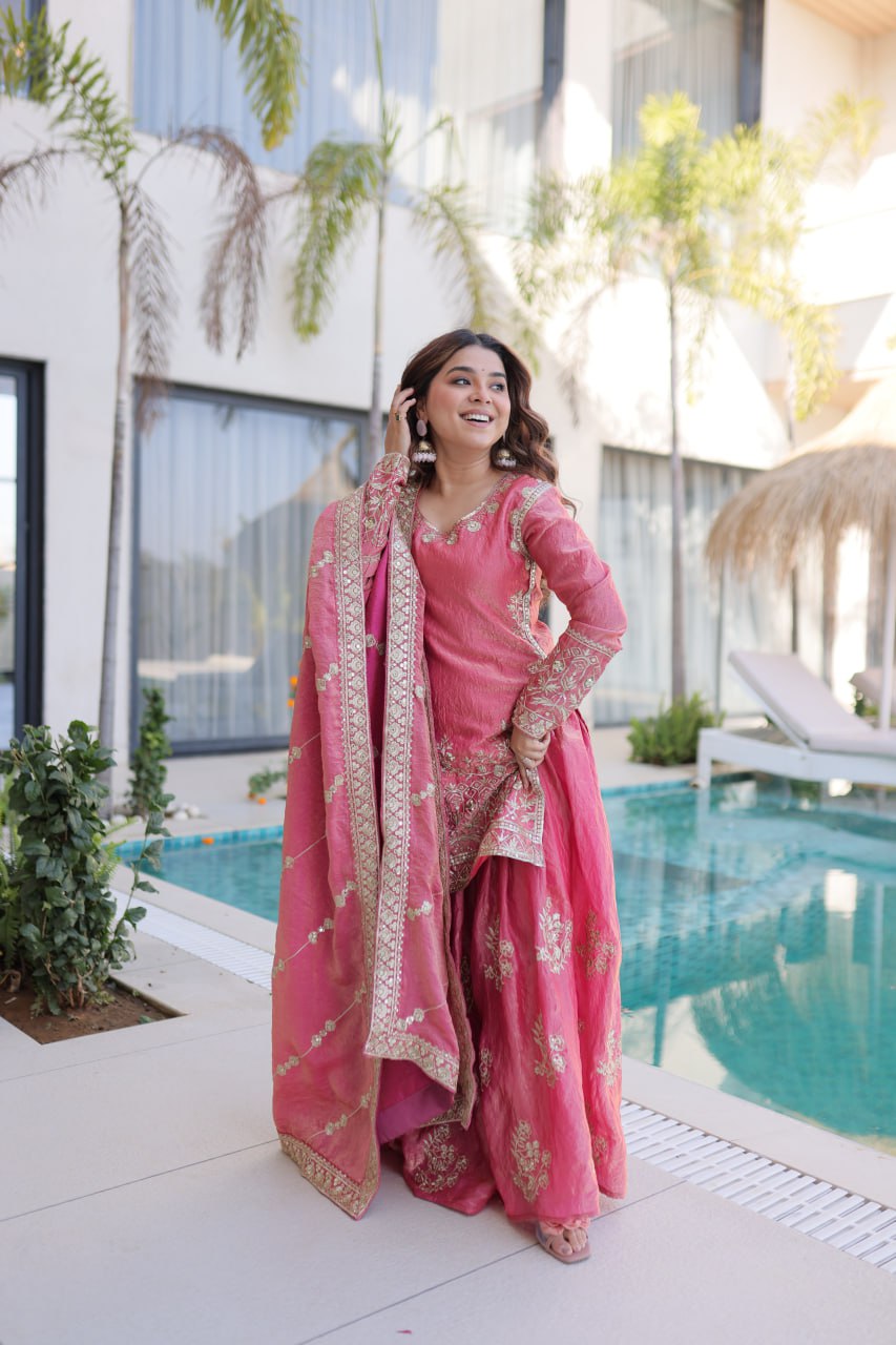 OLD PINK COLOR EMBROIDERED SHARARA SET