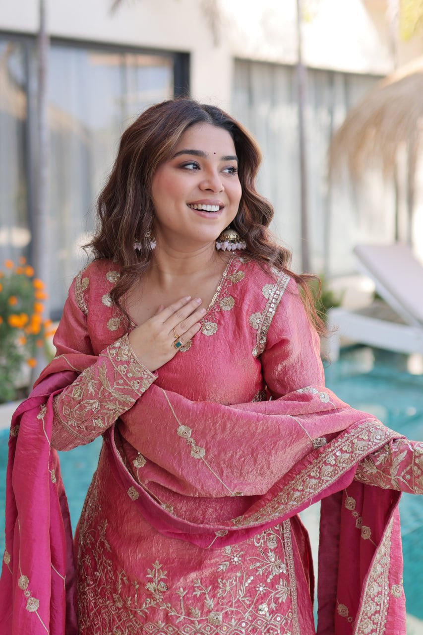 OLD PINK COLOR EMBROIDERED SHARARA SET
