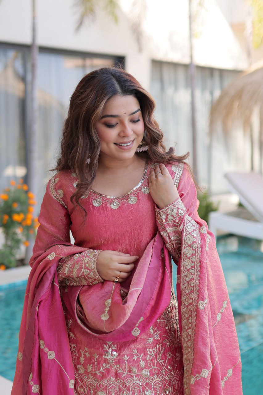 OLD PINK COLOR EMBROIDERED SHARARA SET