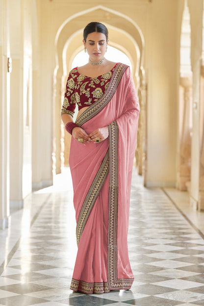 PINK COLOR RANGOLI SILK BASE PARTY WEAR SAREE