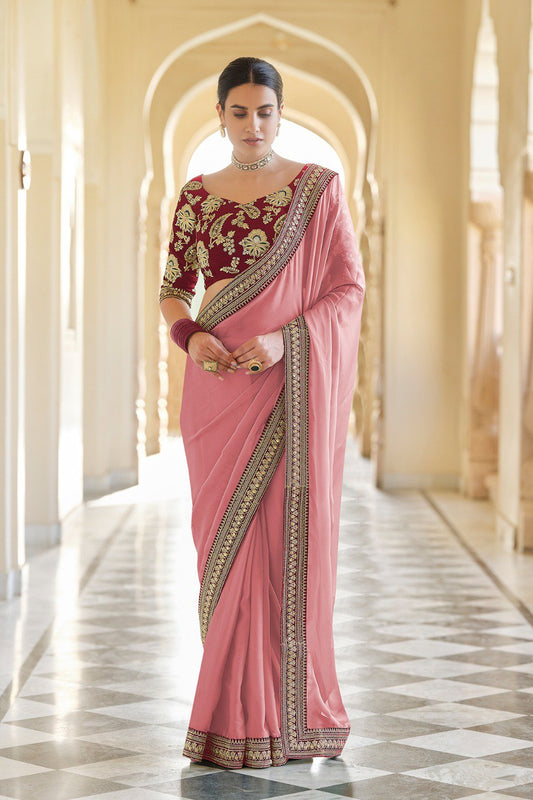 PINK COLOR RANGOLI SILK BASE PARTY WEAR SAREE