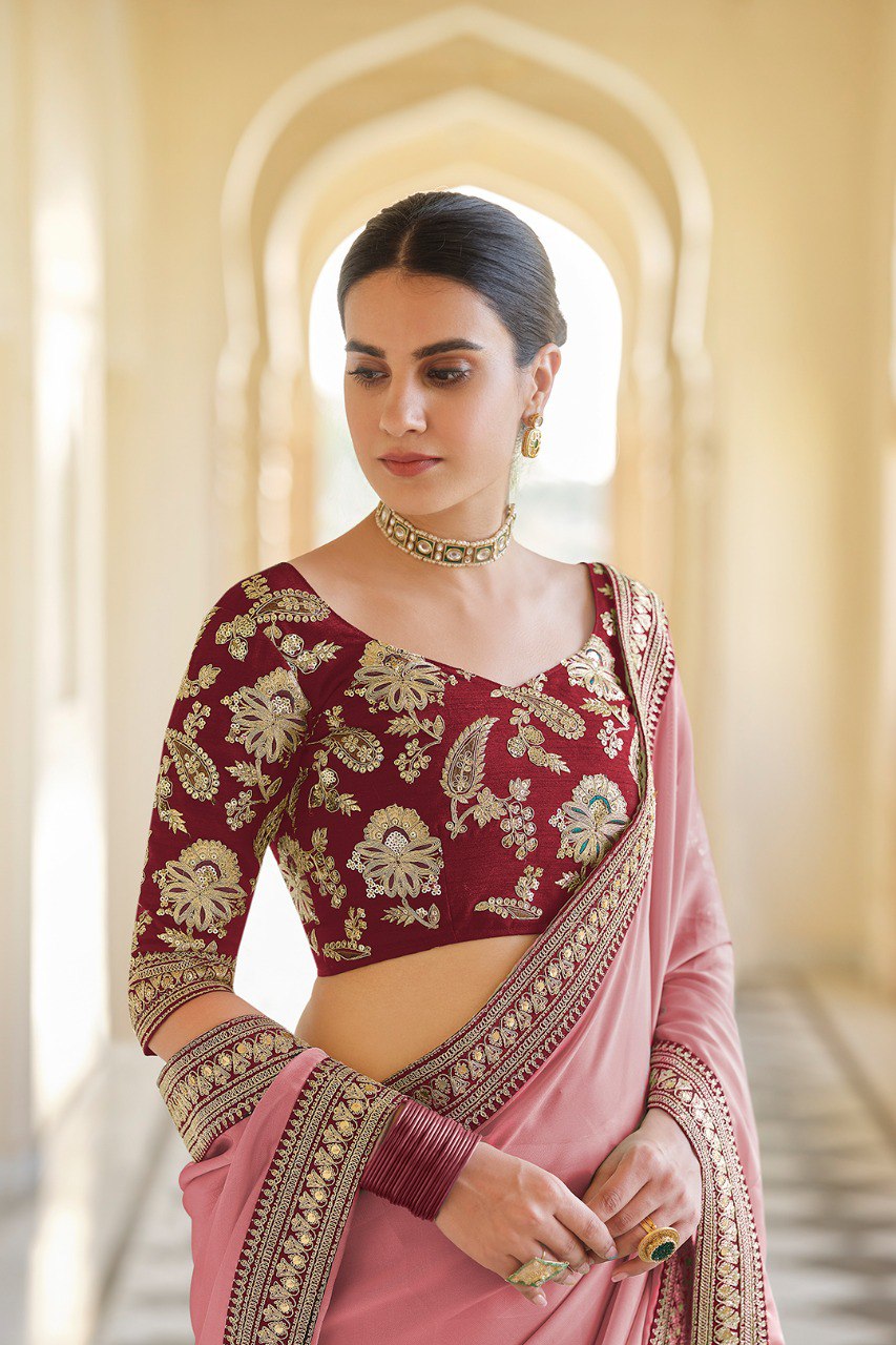 PINK COLOR RANGOLI SILK BASE PARTY WEAR SAREE