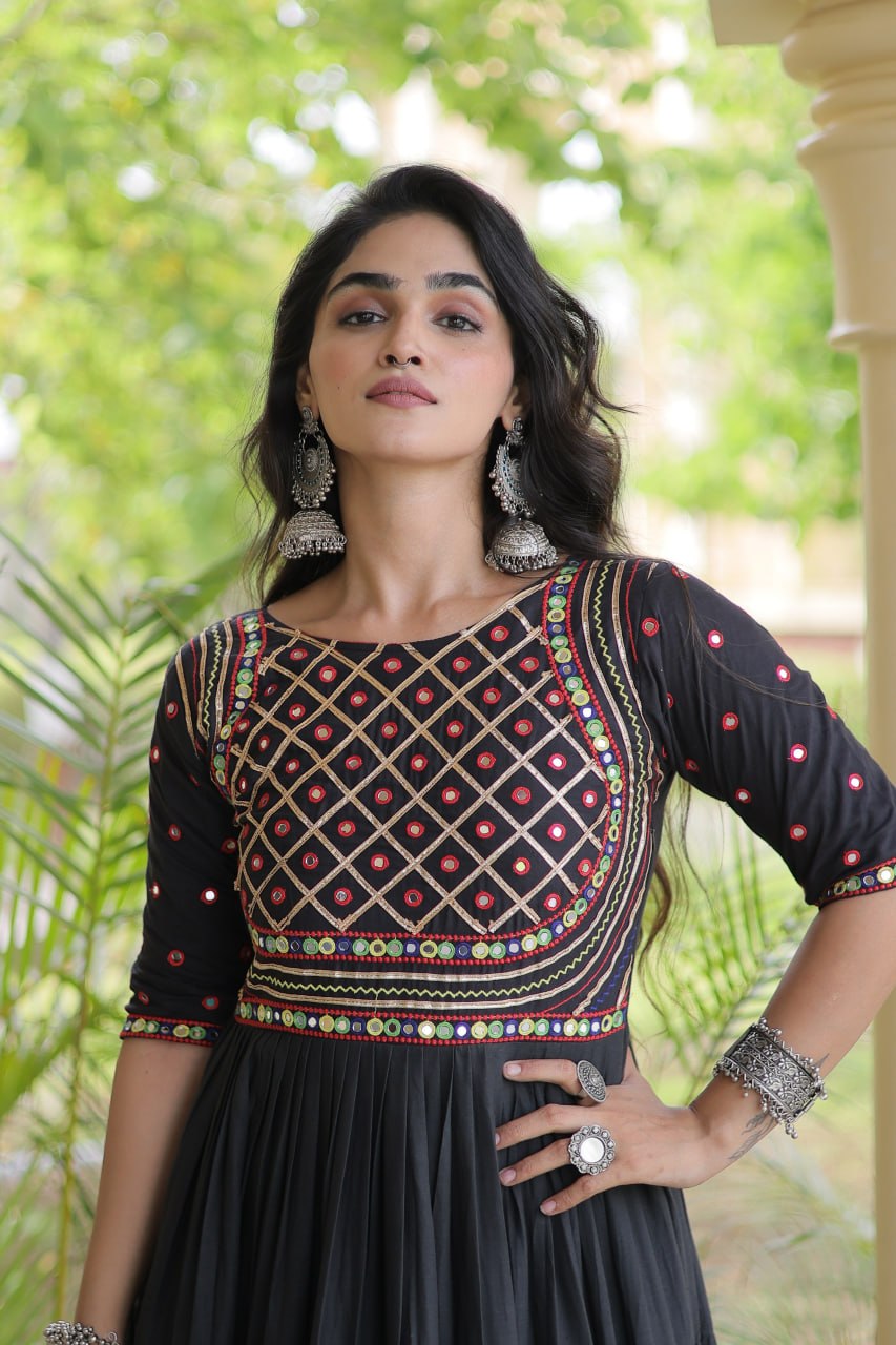 ESHANI NOIR GOTA PATTI & MIRROR WORK FULLY FLARED NAVRATRI GOWN
