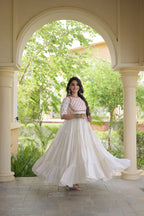 ESHANI OFF WHITE GOTA PATTI & MIRROR WORK FULLY FLARED NAVRATRI GOWN