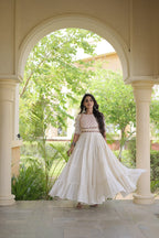 ESHANI OFF WHITE GOTA PATTI & MIRROR WORK FULLY FLARED NAVRATRI GOWN