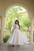 ESHANI OFF WHITE GOTA PATTI & MIRROR WORK FULLY FLARED NAVRATRI GOWN