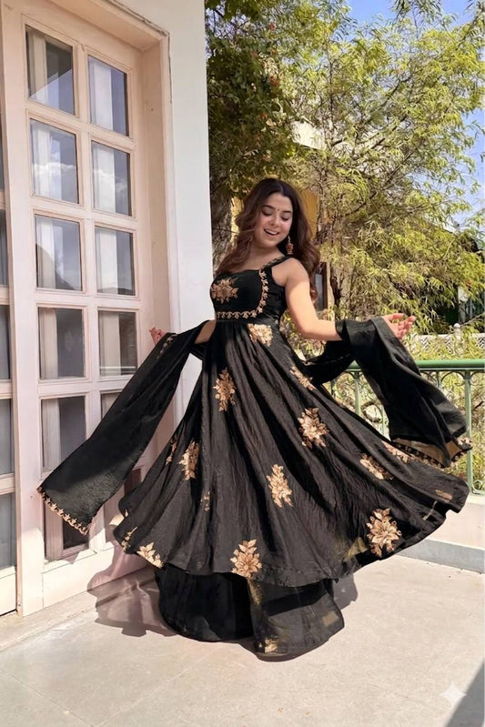 BLACK DESIGNER ANARKALI WITH SABYASACHI STYLE NECKLINE