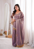 MAUVE PURPLE DESIGNER KURTA PALAZZO SET WITH TASSEL DUPATTA