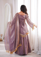 MAUVE PURPLE DESIGNER KURTA PALAZZO SET WITH TASSEL DUPATTA