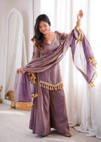 MAUVE PURPLE DESIGNER KURTA PALAZZO SET WITH TASSEL DUPATTA
