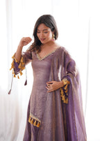 MAUVE PURPLE DESIGNER KURTA PALAZZO SET WITH TASSEL DUPATTA