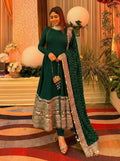 PREMIUM ROMAN SILK GREEN COLOR ANARKALI SUIT SET OF 3