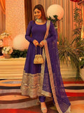 PREMIUM ROMAN SILK PURPLE COLOR ANARKALI SUIT SET OF 3