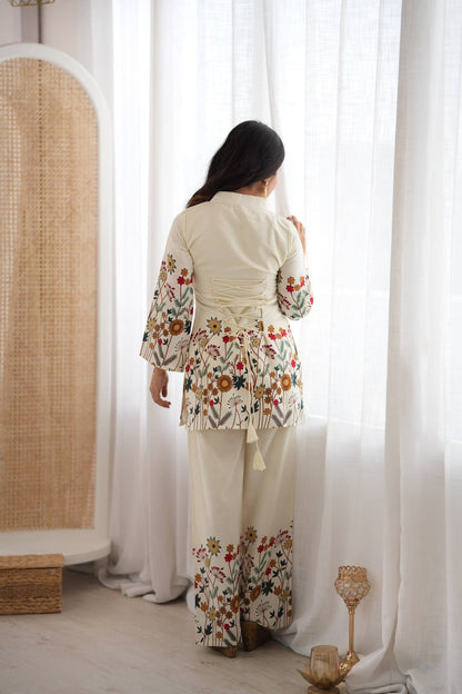 RAKHI SPECIAL CREAM MAGIC SLUB COTTON FLORAL PRINTED CO-ORD SET