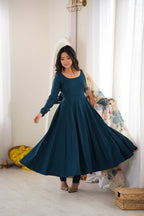 DESIGNER TEAL BLUE ROMANSILK 16 KALI ANARKALI SUIT SET