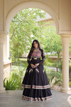 KASHVI BLACK GAMTHI EMBROIDERED MIRROR WORK NAVRATRI LEHENGA CHOLI