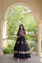 KASHVI BLACK GAMTHI EMBROIDERED MIRROR WORK NAVRATRI LEHENGA CHOLI