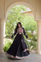 KASHVI BLACK GAMTHI EMBROIDERED MIRROR WORK NAVRATRI LEHENGA CHOLI