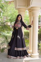 KASHVI BLACK GAMTHI EMBROIDERED MIRROR WORK NAVRATRI LEHENGA CHOLI