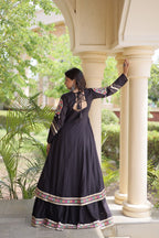 KASHVI BLACK GAMTHI EMBROIDERED MIRROR WORK NAVRATRI LEHENGA CHOLI
