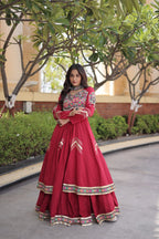 KASHVI MAROON GAMTHI EMBROIDERED MIRROR WORK NAVRATRI LEHENGA CHOLI
