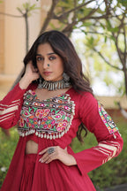 KASHVI MAROON GAMTHI EMBROIDERED MIRROR WORK NAVRATRI LEHENGA CHOLI