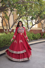 KASHVI MAROON GAMTHI EMBROIDERED MIRROR WORK NAVRATRI LEHENGA CHOLI